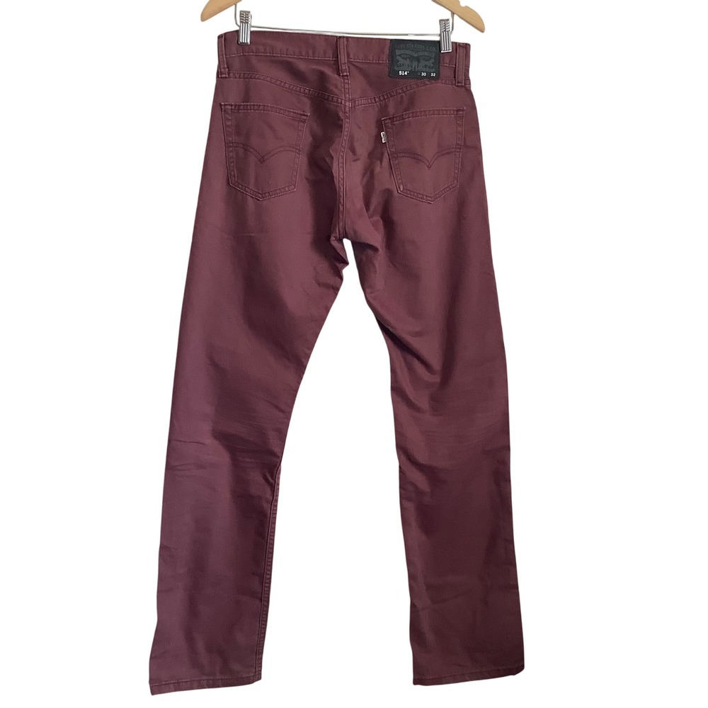 Levis 514 Straight Fit Pants Mens 30x32 Burgundy Maroon Cotton Blend 00514-0683